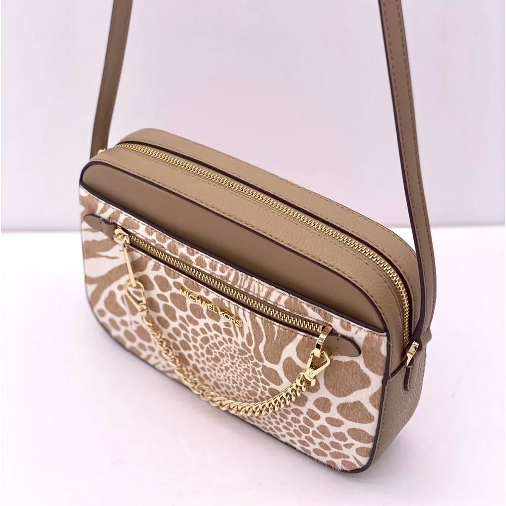 Michael Kors EW Zip Chain Crossbody Bag Real Leather Hair Calf